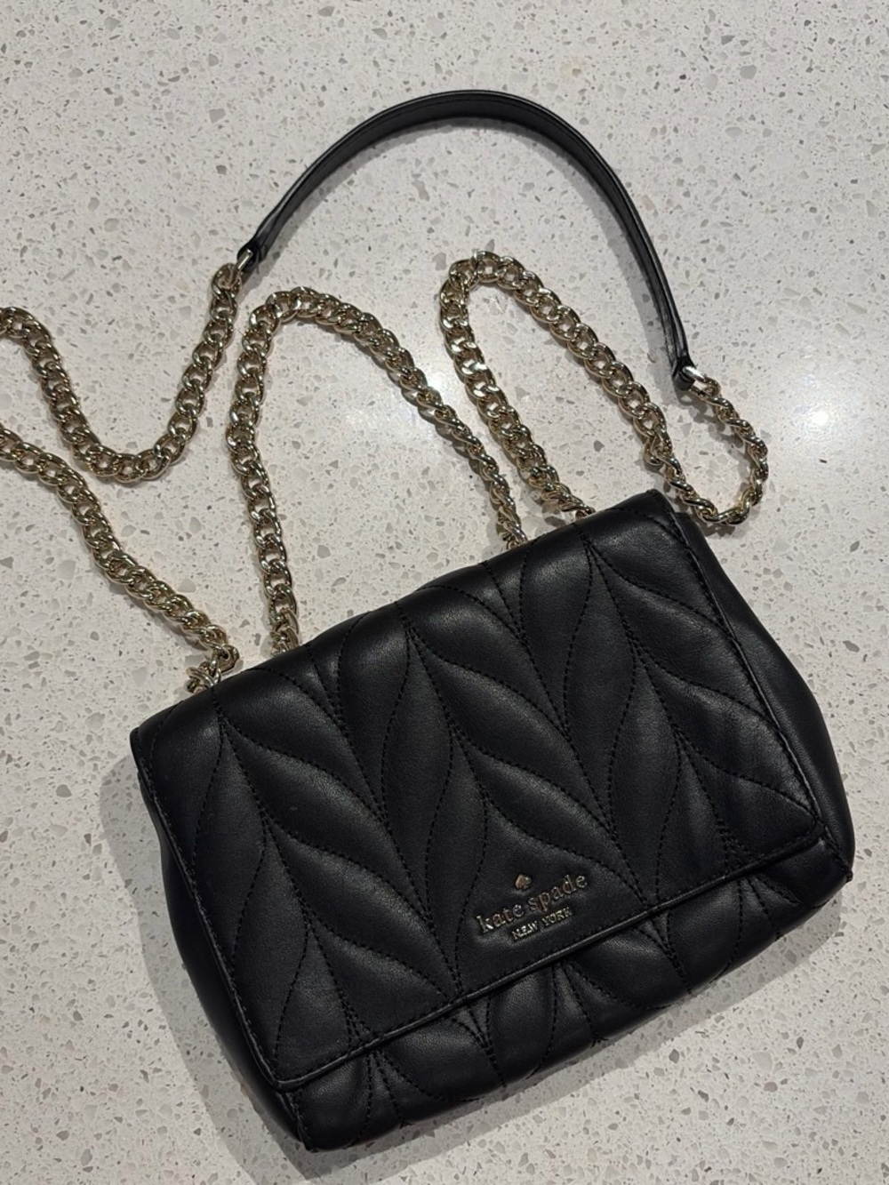 kate spade Black Quilted Leather Crossbody with Gold Chain